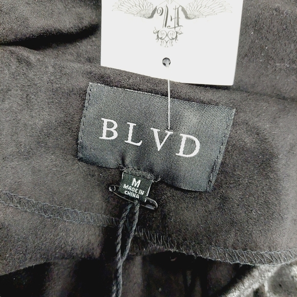 NEW BLVD Black Faux Leather Long Open Front Waist Tie Vest P7060 - Picture 5 of 8